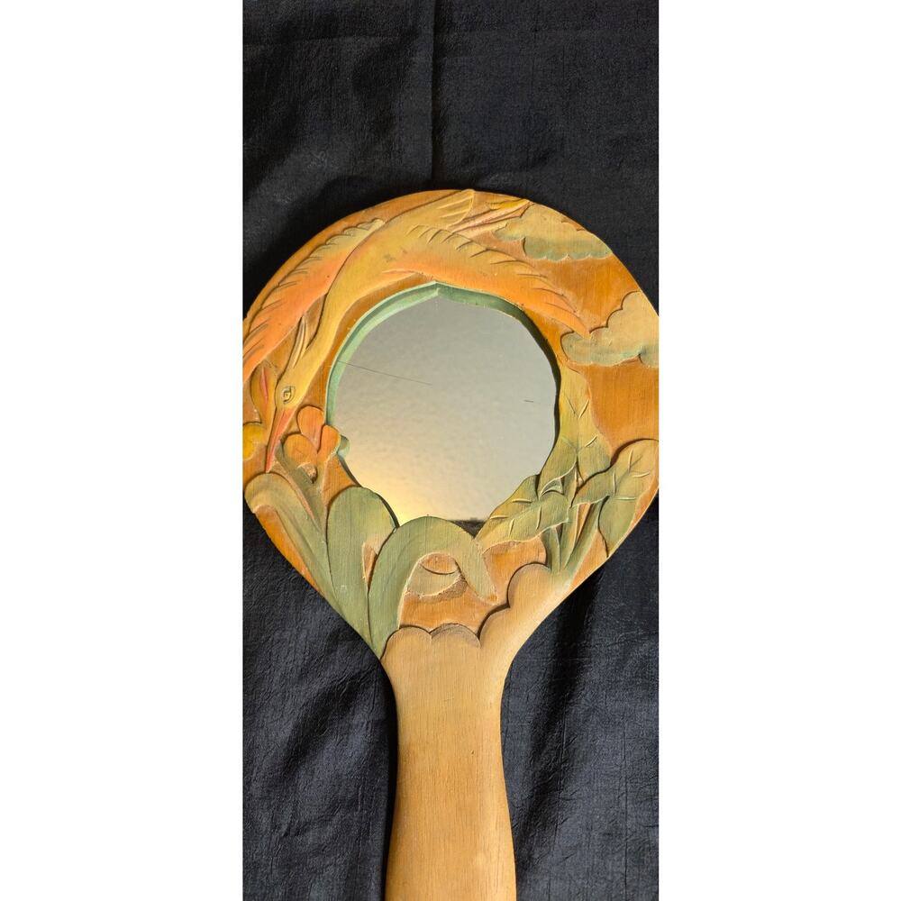 Hand Carved Vanity mirror Tropical Floral & Bird
